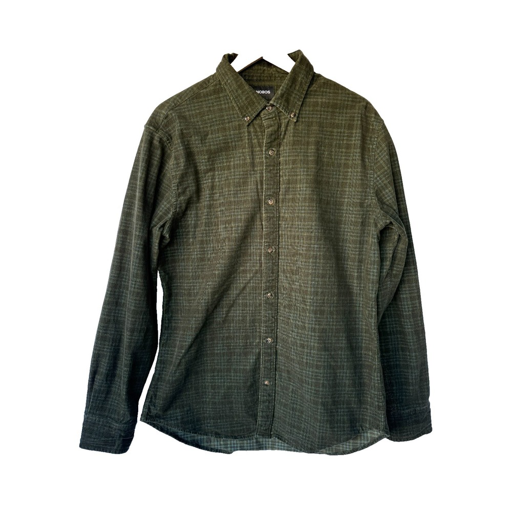 Bonobos Slim Fit Corduroy Shirt Mens L Green Plaid Gorpcore Rustic Outdoor